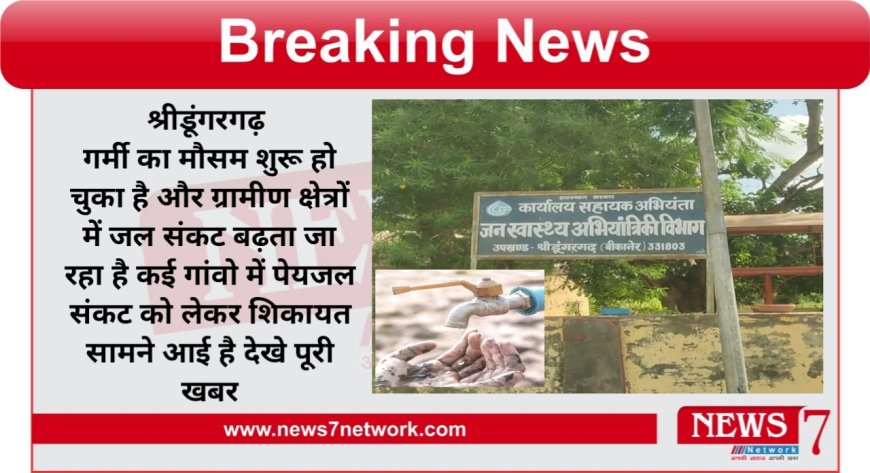 श्रीडूंगरगढ़ गर्मी का मौसम शुरू हो चुका है और ग्रामीण क्षेत्रों में जल संकट बढ़ता जा रहा है कई गांव में पेयजल संकट को लेकर  शिकायत सामने आई है देखे पूरी खबर